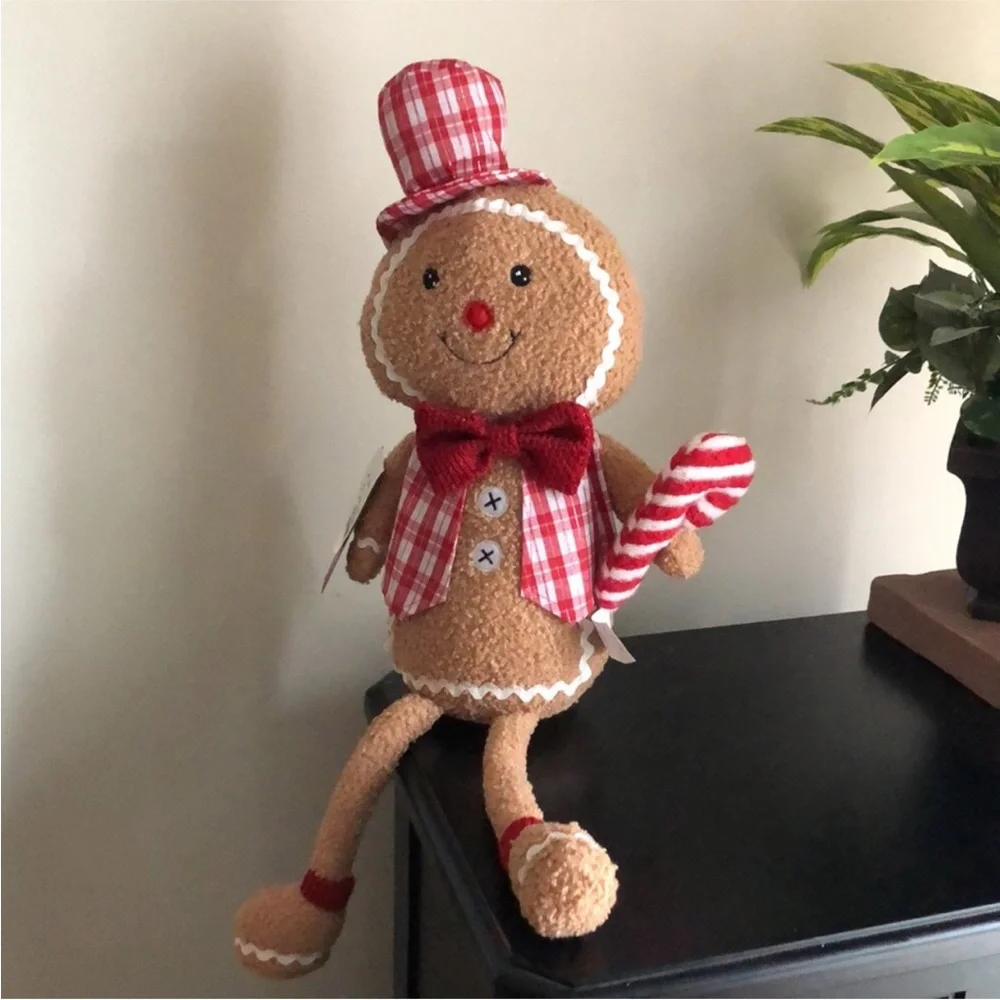 Plaid Gingerbread Man Plush Shelf Sitter Christmas Holiday Home Decor NEW
